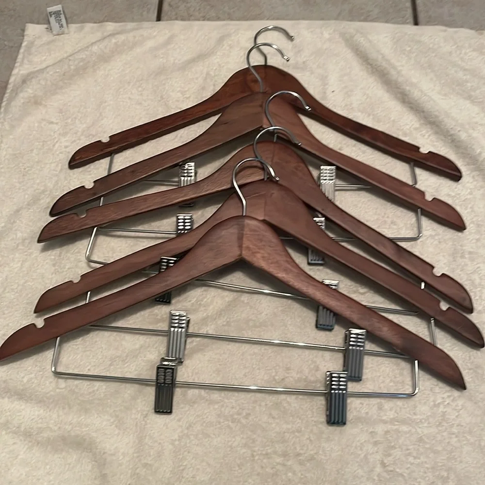 Wooden Hanger with Metal Clips